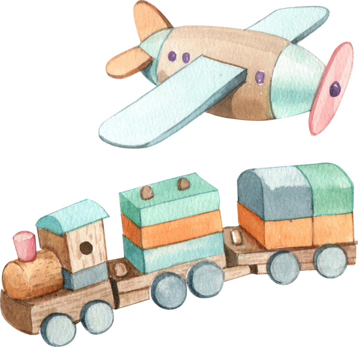 Toys for baby boy watercolor element png
